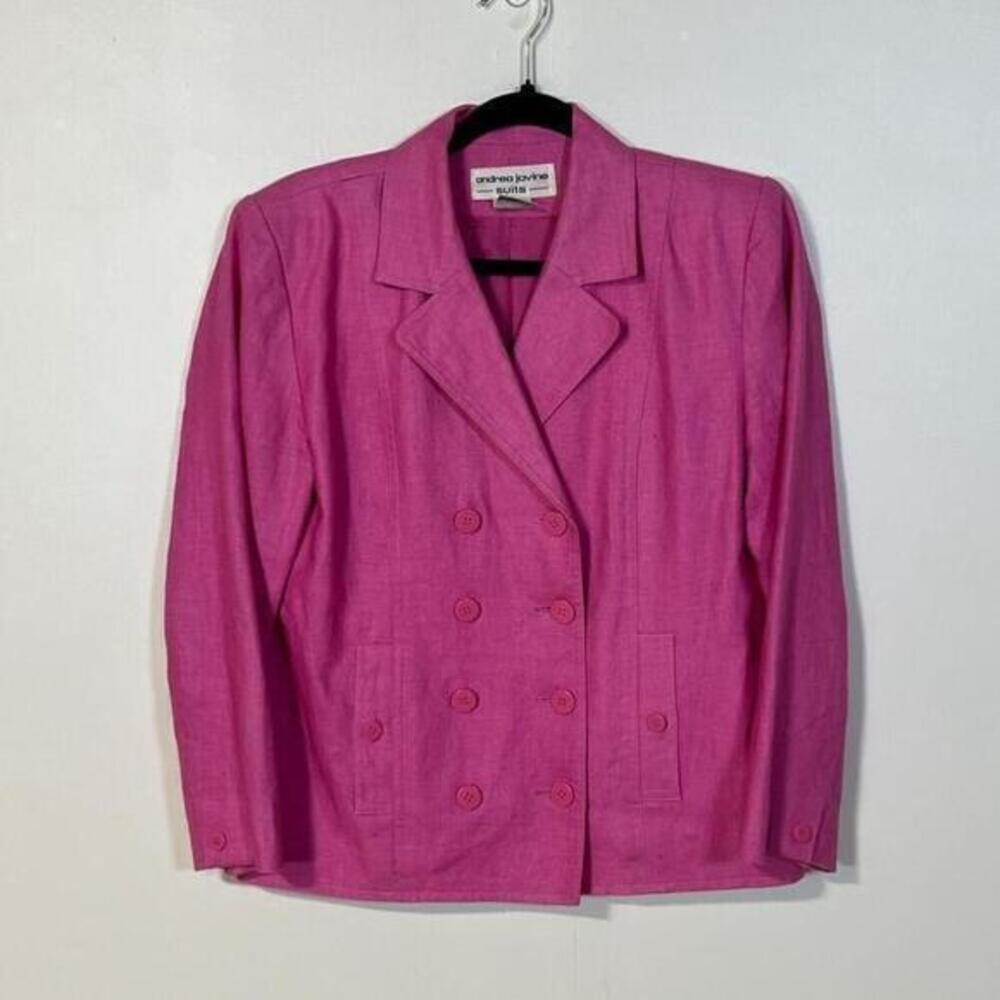 Andrea Jovine Pink Linen Blazer Women’s Size 4 Pockets Double Breasted Office